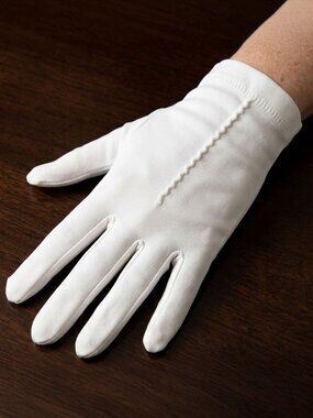 Vintage 1950s Max Mayer White Stretch Gloves Mid Century MCM Bridal Formal 7.5